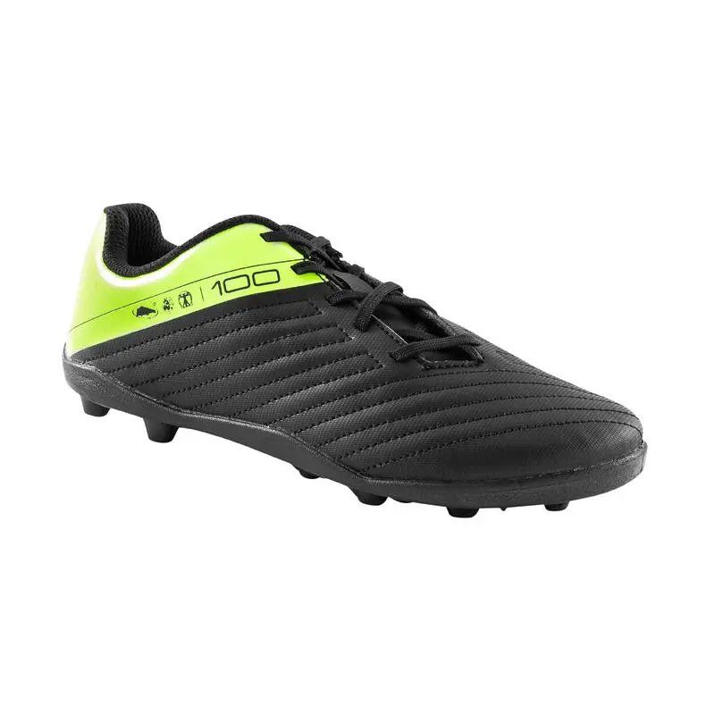 Kipsta Botas de Fútbol para Niño con Cordones 100 FG - Negro y Amarillo 3 Kipsta Botas de Fútbol para Niño con Cordones 100 FG - Negro y Amarillo