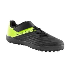 Kipsta Botas de Fútbol para Niño con Tira Adherente 100 Easy Turf TF - Negro y Amarillo