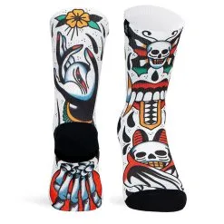Calcetines Running Unisex PACIFIC and CO con Tejido Coolmax, Diseño Skull Sublimado Multicolor