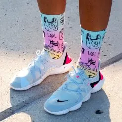 PACIFIC and CO Calcetines Running Coolmax Unisex Multicolor - Smile Club -Running comercio calcetin running con tejido coolmax unisex smile club sublimado multicolor 1