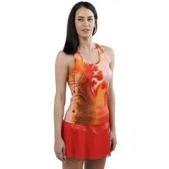 Camiseta De Padel Sin Mangas Drop Shot Maira Mujer 2023 Naranja Estampado - Ropa Mujer Padel -Running comercio camiseta de padel sin mangas drop shot maira mujer 2023 naranja estampado 2