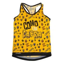 Camiseta de Running #ComoUnaCabra para Mujer - KAMUABU Amarilla de Tirantes