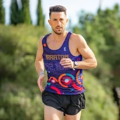 Camiseta de Running Maratón 2.0 Run Hombre - Azul 90grs Tirantes - KAMUABU -Running comercio camiseta de running maraton 20 run hombre kamuabu color azul 90grs tirantes 3