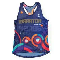 Camiseta de Running Maratón 2.0 Mujer - KAMUABU Azul 90grs Tirantes