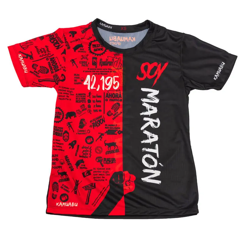 Camiseta de Running #SOYMARATON para Hombre - KAMUABU Rojo/Negro 110grs 3 Camiseta de Running #SOYMARATON para Hombre - KAMUABU Rojo/Negro 110grs