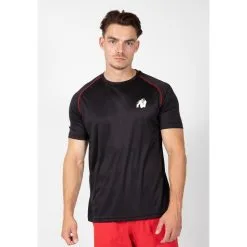 Camiseta Musculación Manga Corta Hombre GORILLA WEAR Performance Negro Rojo - Ropa Deportiva de Alta Calidad