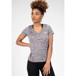 Camiseta Musculación Manga Corta Poliéster Mujer GORILLA WEAR Elmira Negro - Ropa Deportiva de Alta Calidad -Running comercio camiseta musculacion manga corta poliester mujer gorilla wear elmira gris