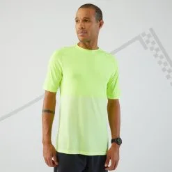 Camiseta Running Hombre Transpirable KIPRUN CARE Amarillo - Ligera y Cómoda para Entrenamientos