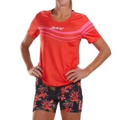 Camiseta Running Manga Corta Transpirable Mujer ZOOT LTD TEE Rojo - Ligera y Cómoda