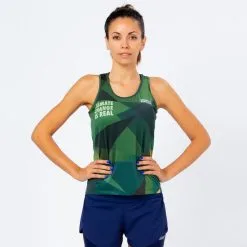Camiseta Sin Mangas Running De Poliéster Reciclado Mujer TRR Azul Y Verde | THE RUNNING REPUBLIC