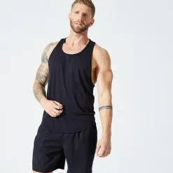 Domyos Camiseta Sin Mangas Stringer Musculación Caqui Claro - Ropa Deportiva para Entrenamiento -Running comercio cn tank stringer negro