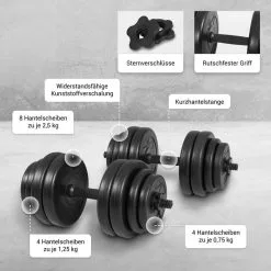 Kit de Mancuernas para Musculación Gyronetics Negro 30Kg Diámetro 25mm - Ideal para Entrenamiento en Casa o Gimnasio -Running comercio kit mancuernas musculacion gyronetics negro 30kg diametro 25mm 1