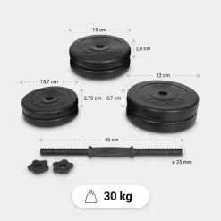 Kit de Mancuernas para Musculación Gyronetics Negro 30Kg Diámetro 25mm - Ideal para Entrenamiento en Casa o Gimnasio -Running comercio kit mancuernas musculacion gyronetics negro 30kg diametro 25mm 2