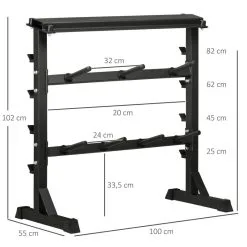 Soporte Para Barras Mancuernas Y Pesas HOMCOM 100x55x102 Cm Negro - Organizador de Pesas para Gimnasio -Running comercio soporte para barras mancuernas y pesas homcom 100x55x102 cm negro 2